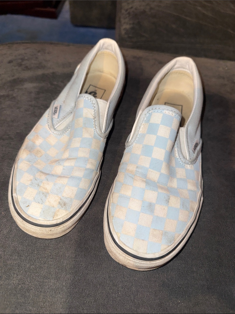 Vans Kids Classic Slip-On Sneakers - Light Blue & White Checkerboard